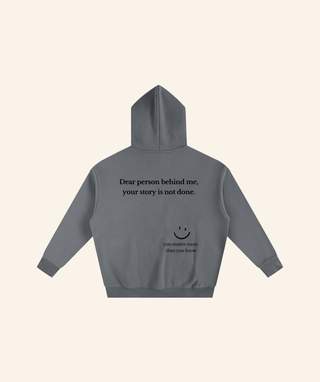 "Dear Person Behind Me" Oversized Fleece Hoodie – Black Print